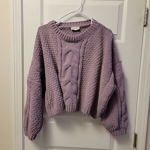 LUCA + GRAE Sweater Women M Oversized  Cozy Purple, Boho Knit with balloon sleev